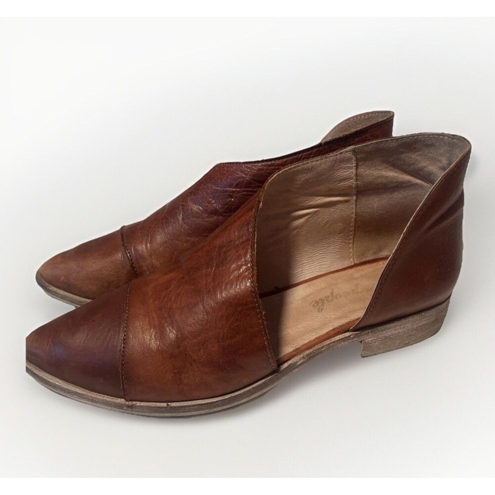 Free People Royale D’Orsay Brown Leather Flat  Shoes Women’s Sz 36 US 5.5-6